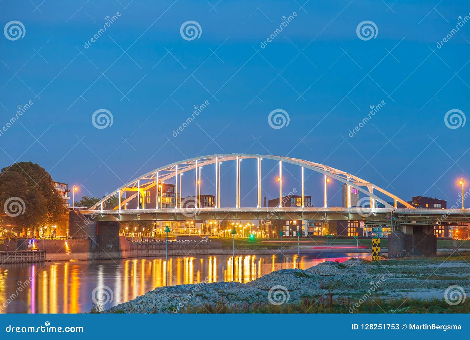 evening view of the n344 bridge crossing the dutch river ijssel