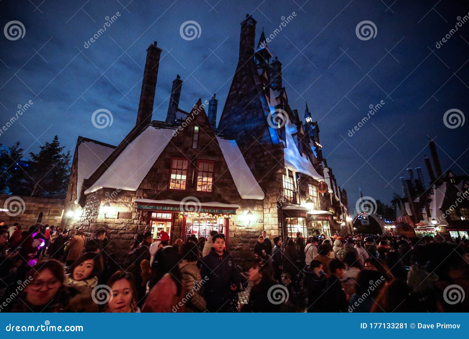 Evening View To the Harry Potter Village Hogsmeade in Universal