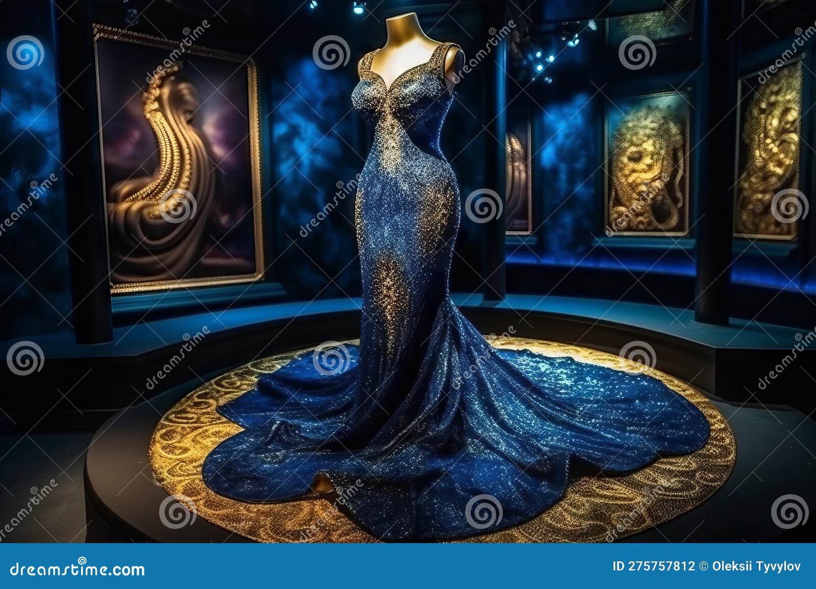 Gold Lace Royal Blue Velvet Sexy Off-shoulder Plus Size Mermaid Prom Dress