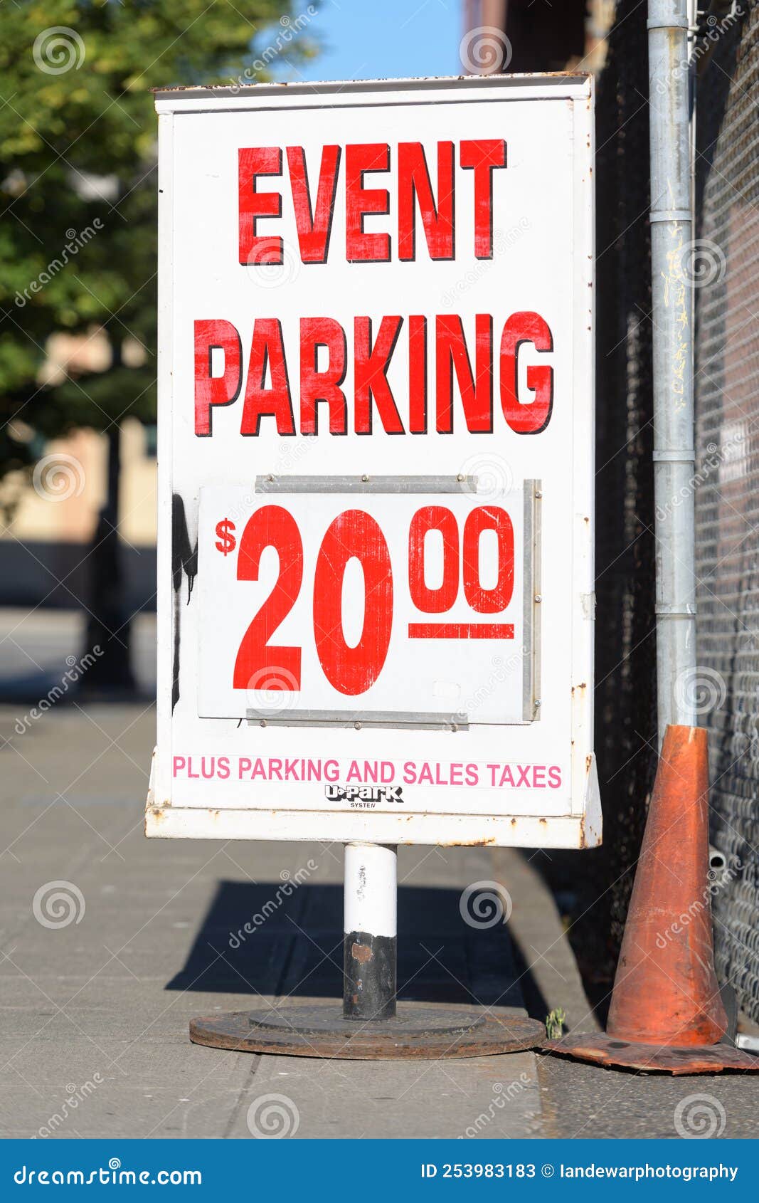Event Parking Stand Alane Sign for 20 in Seattle Editorial Stock Photo