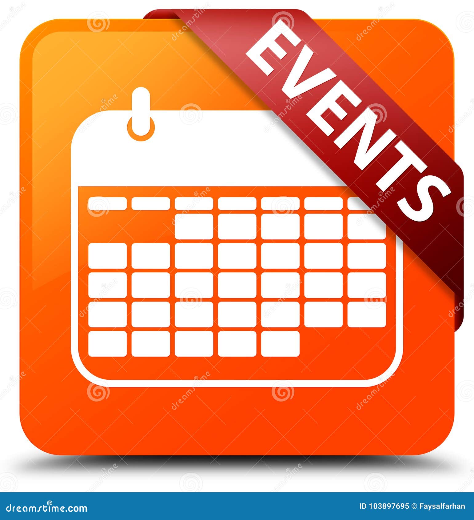 Events (calendar Icon) Orange Square Button Red Ribbon in Corner Stock