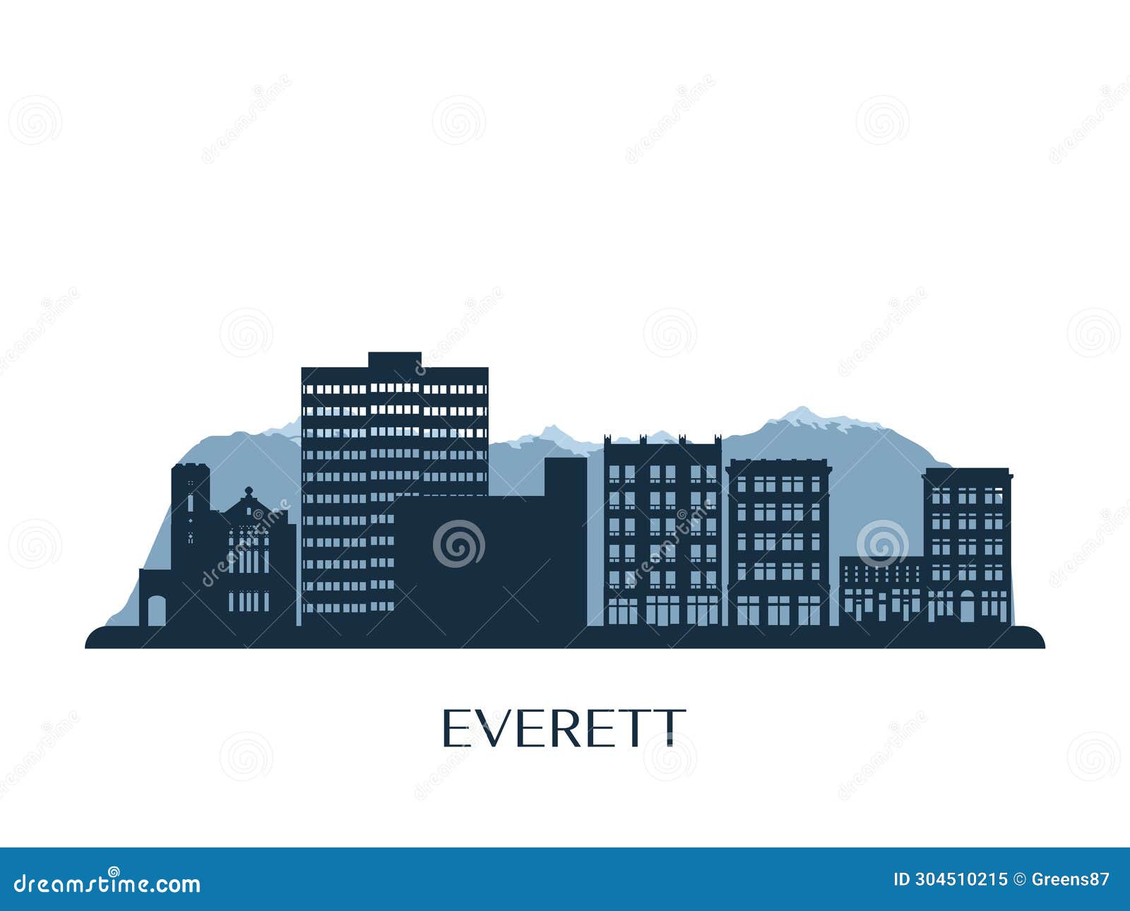 everett, wa skyline, monochrome silhouette.