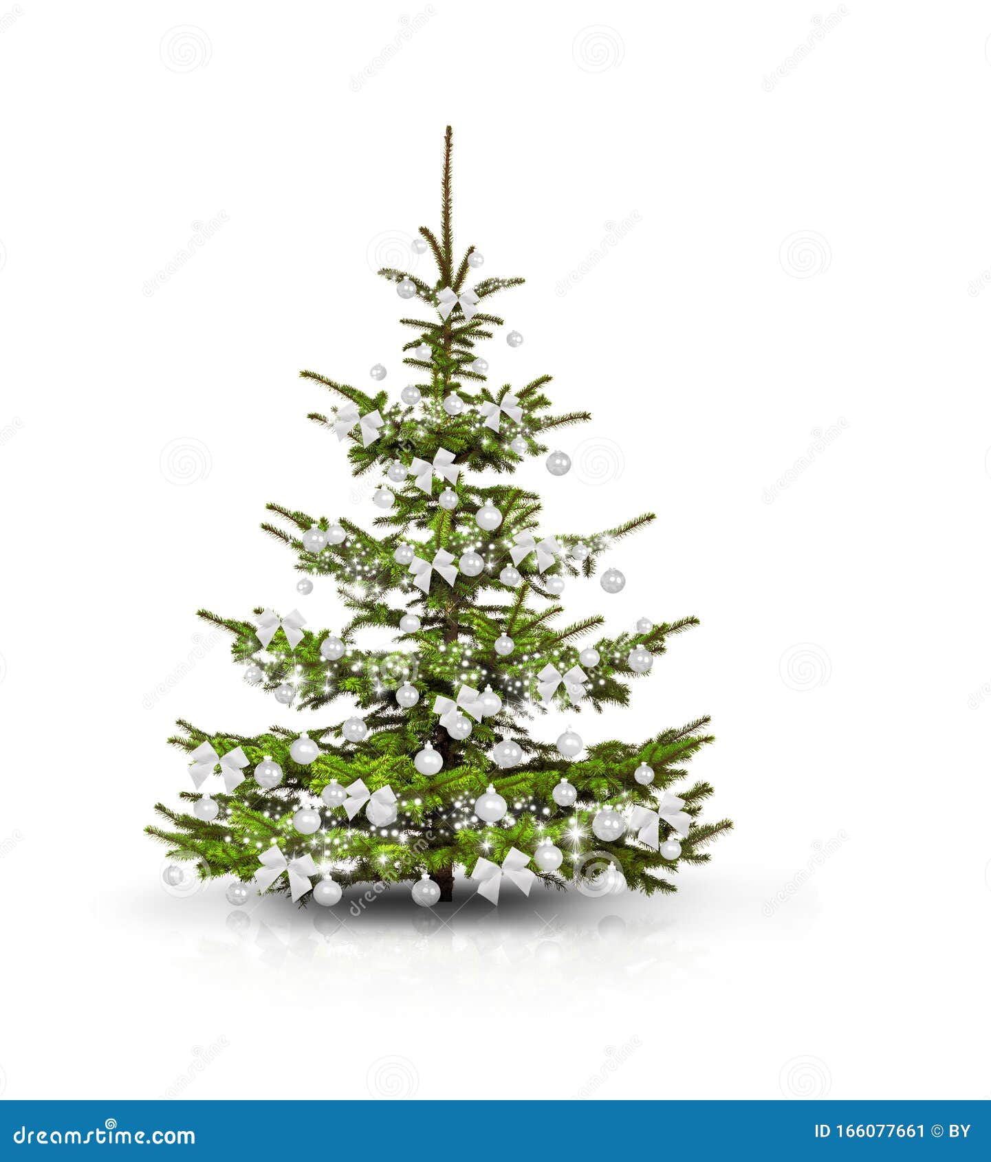 Evergreen Christmas Tree Decorated with Christmas Balls on Red