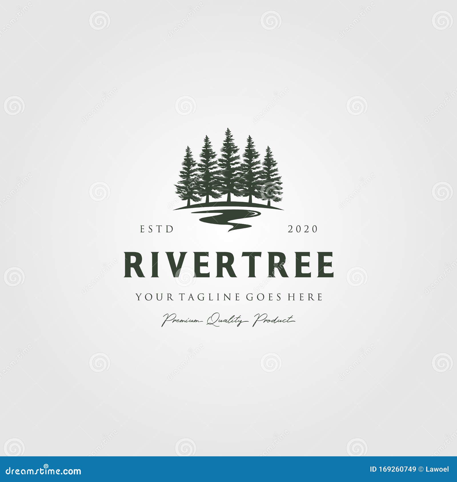 evergreen pine tree logo vintage with river creek  emblem  