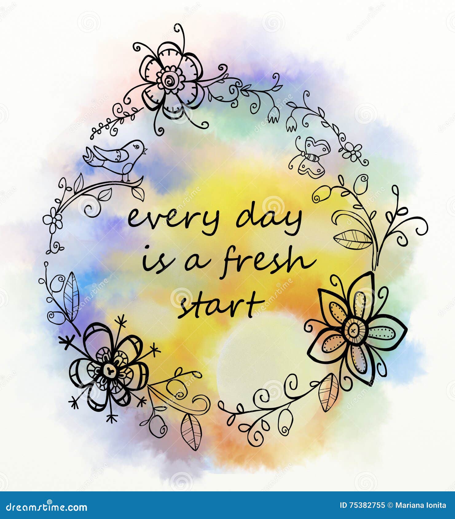 every day is a fresh start saying on watercolor background