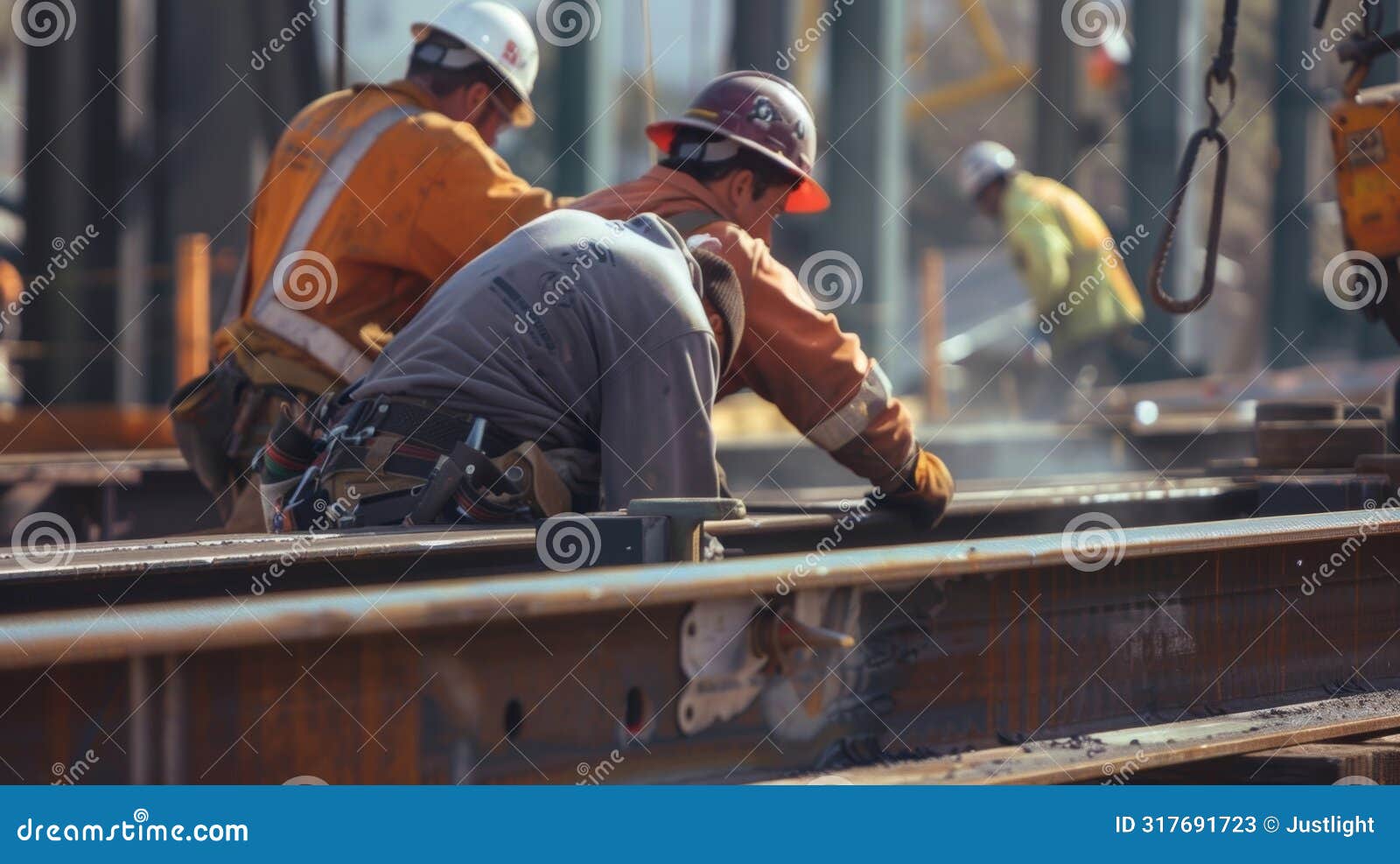 every movement of the workers is calculated and purposeful as they maneuver the steel pieces into place creating a