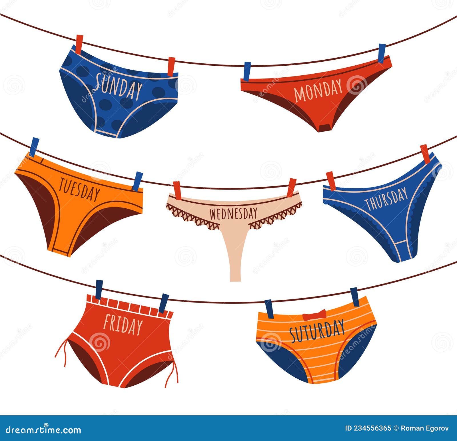 Everyday Underwear. Doodle Knickers and Briefs Laundry Hanging on Ropes.  Undies and Panties Fixed on Clothesline with Stock Vector - Illustration of  underpants, weekly: 234556365