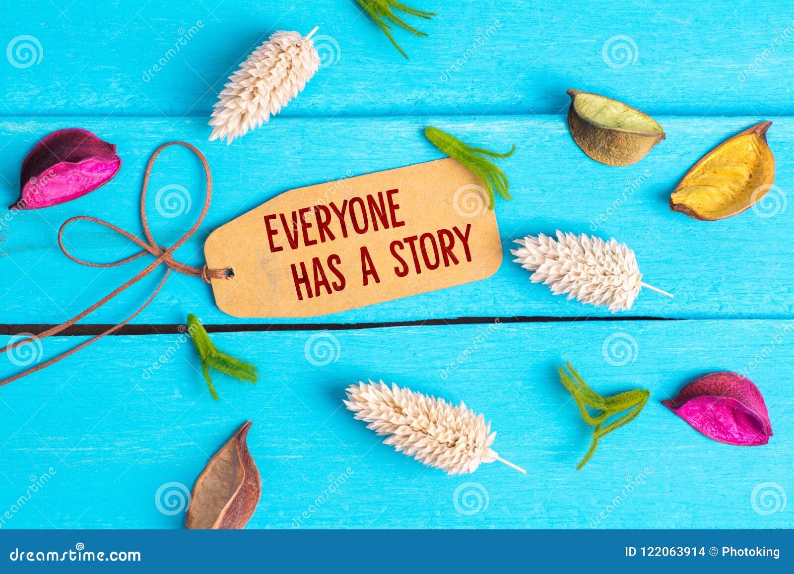 everyone has a story text on paper tag