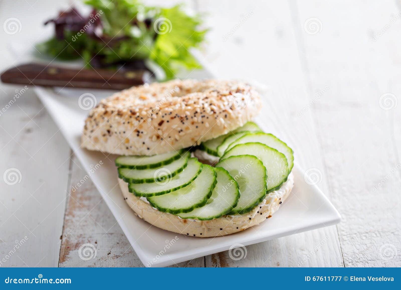 Everything Bagels with Cream Cheese and Cucumber Stock Image Image of