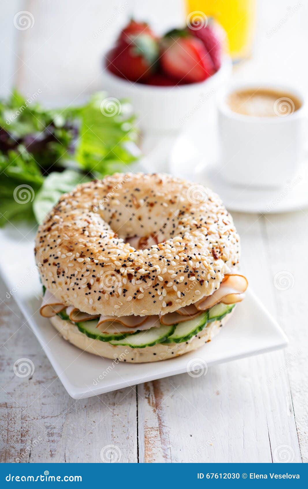 Everything Bagels with Cream Cheese and Cucumber Stock Photo Image of