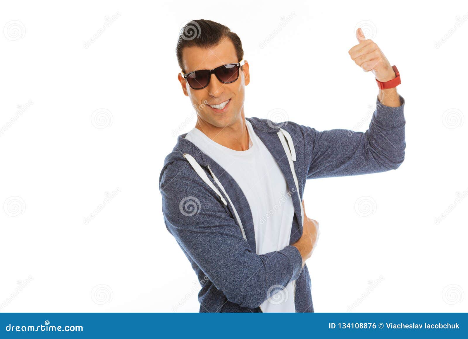 Delighted Nice Young Man Feeling Very Optimistic Stock Photo - Image of ...
