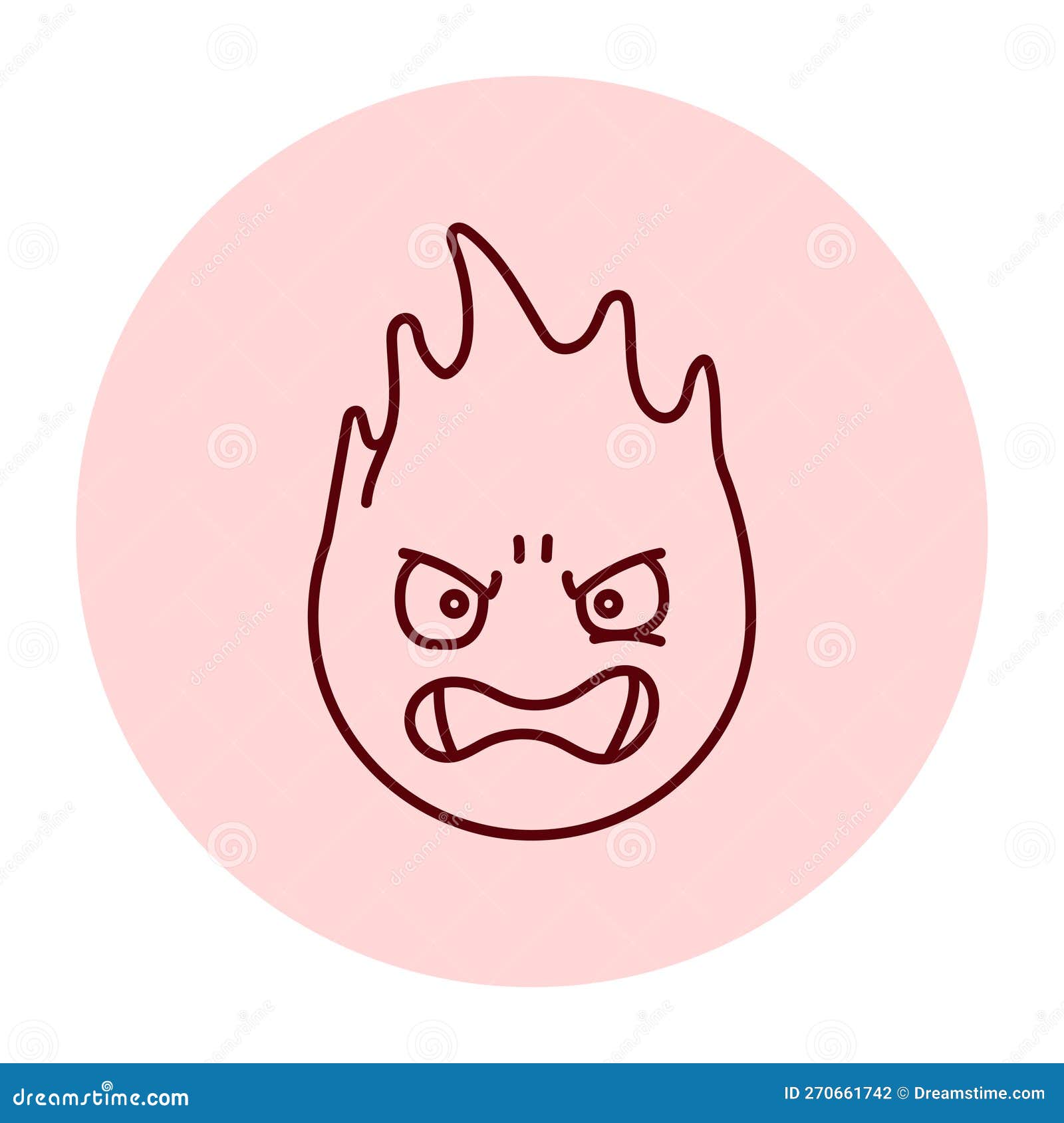 Evil Character in the Form of Fire Color Line Icon. Mascot of Emotions