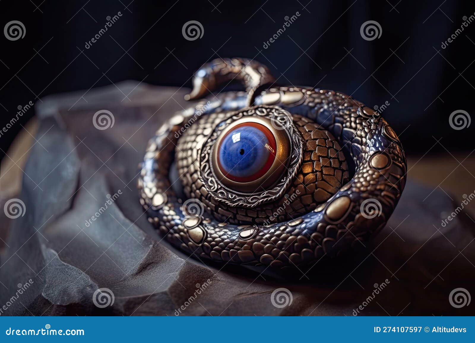 Evil Eye with Snake, Symbol of Protection and Healing Stock