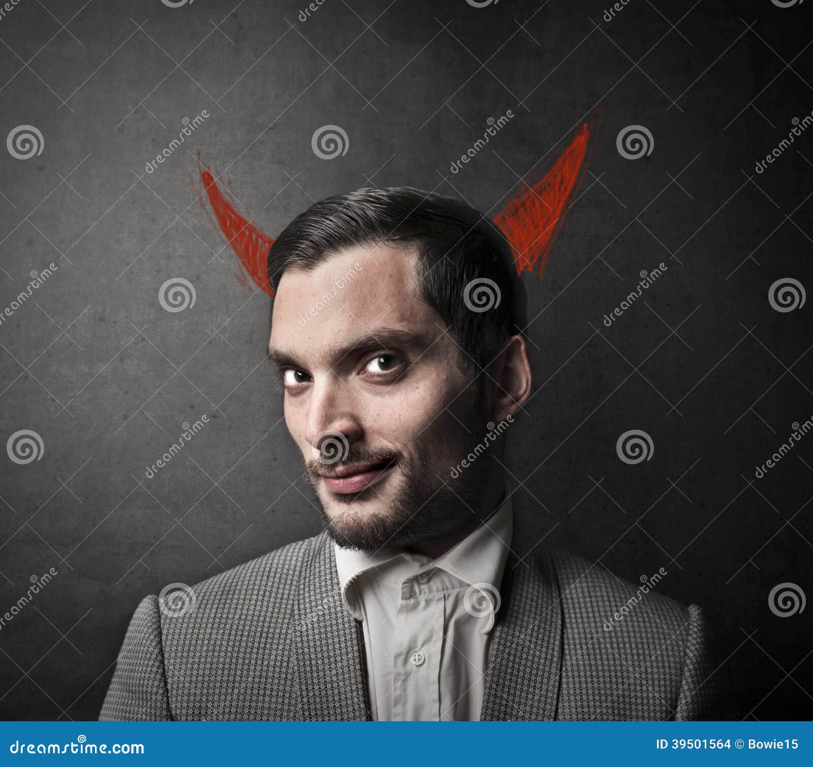 Evil man stock photo. Image of draw, smile, horn, portrait 39501564