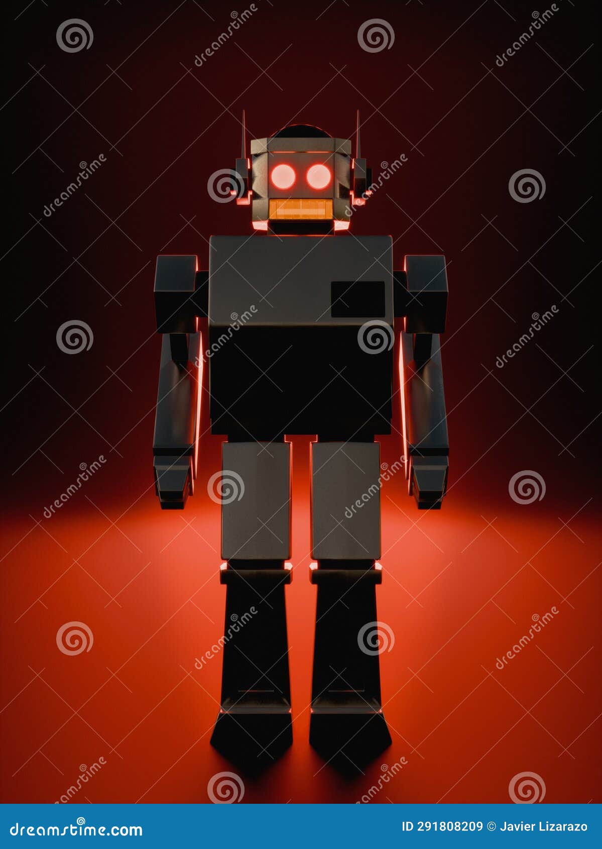evil metallic robot on red background, artificial intelligence retro 60s - robot metÃÂ¡lico malvado en fondo rojo, inteligencia