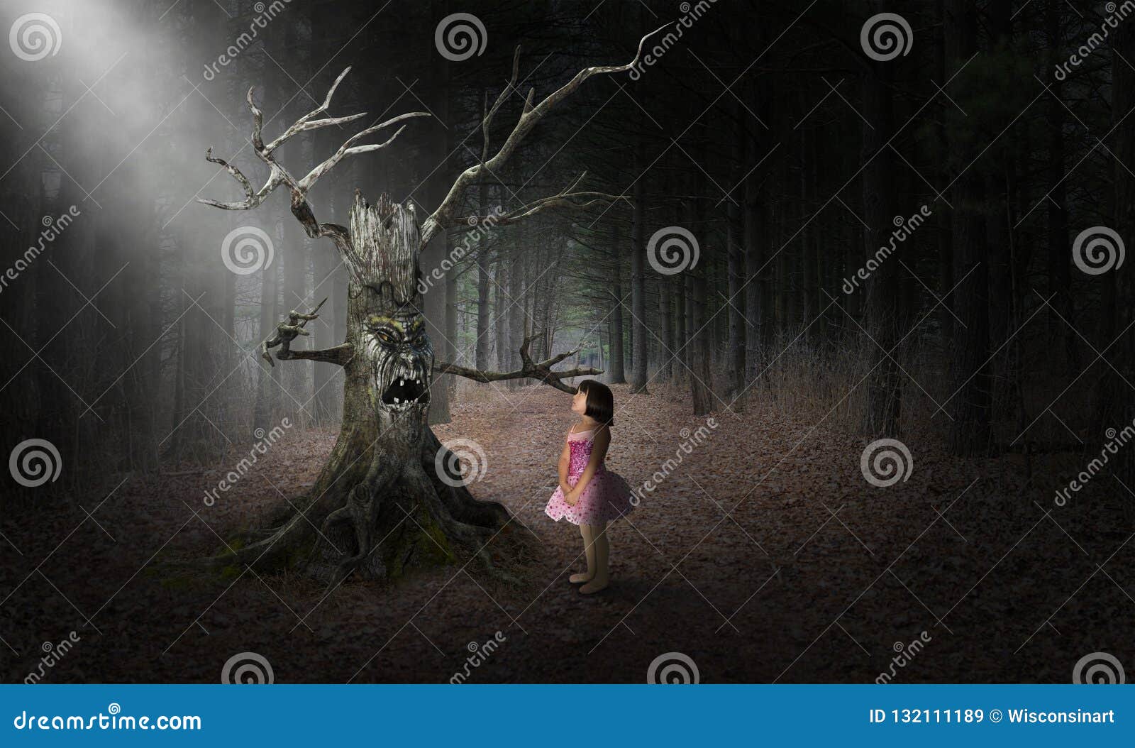 evil tree halloween monster, girl, surreal