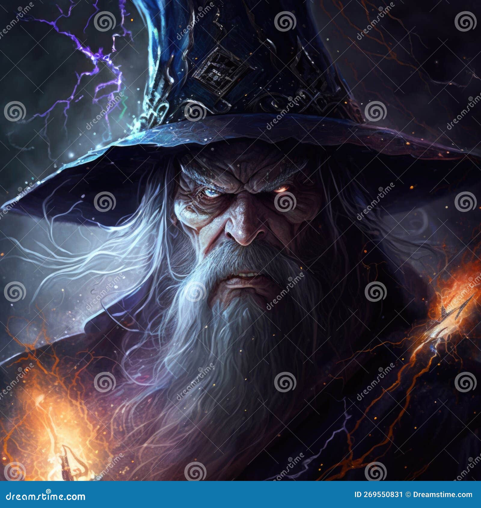 Evil Wizard Threatening The Kingdom, Fantasy Art, AI Generation Royalty