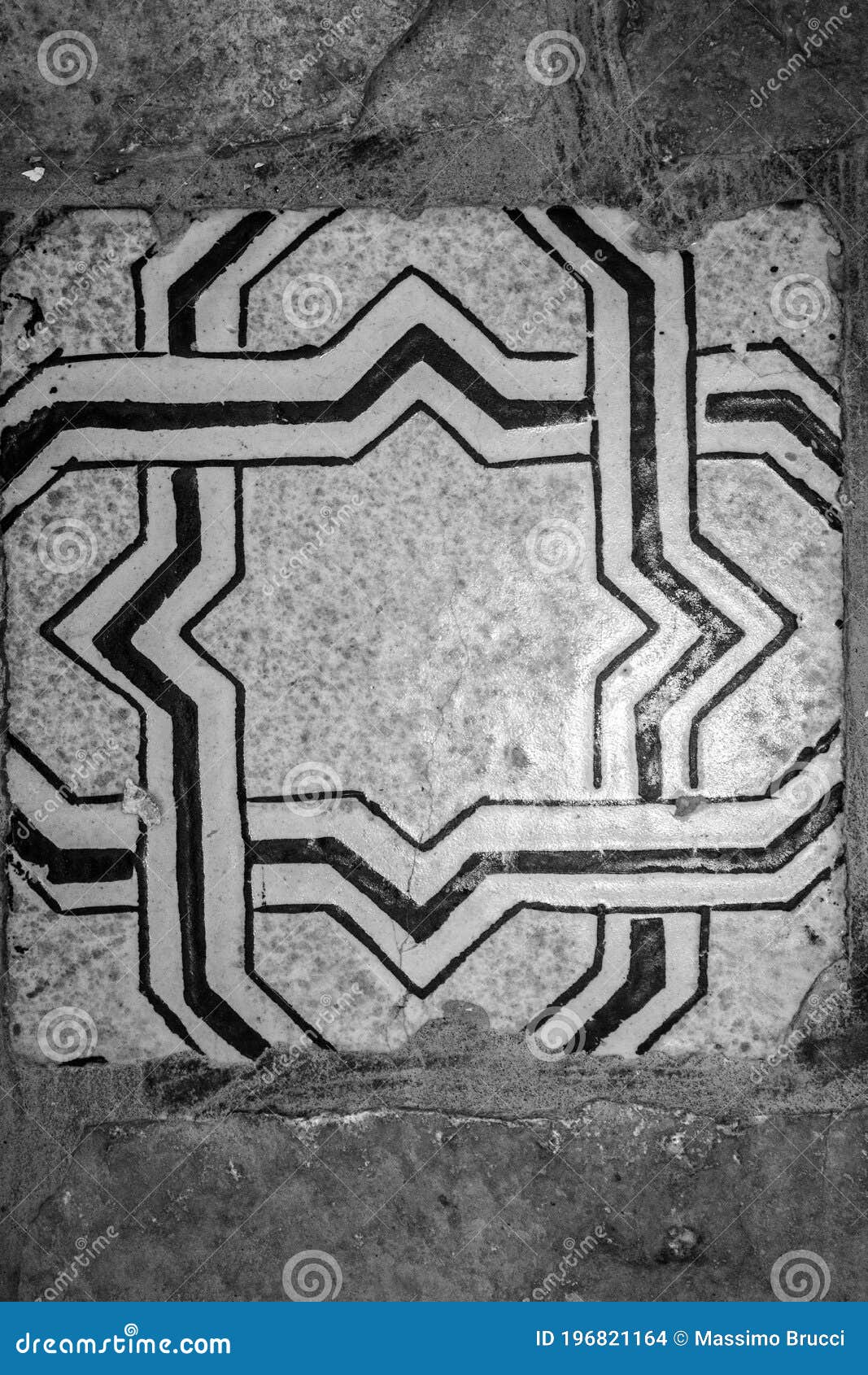 old floor tile in black and white