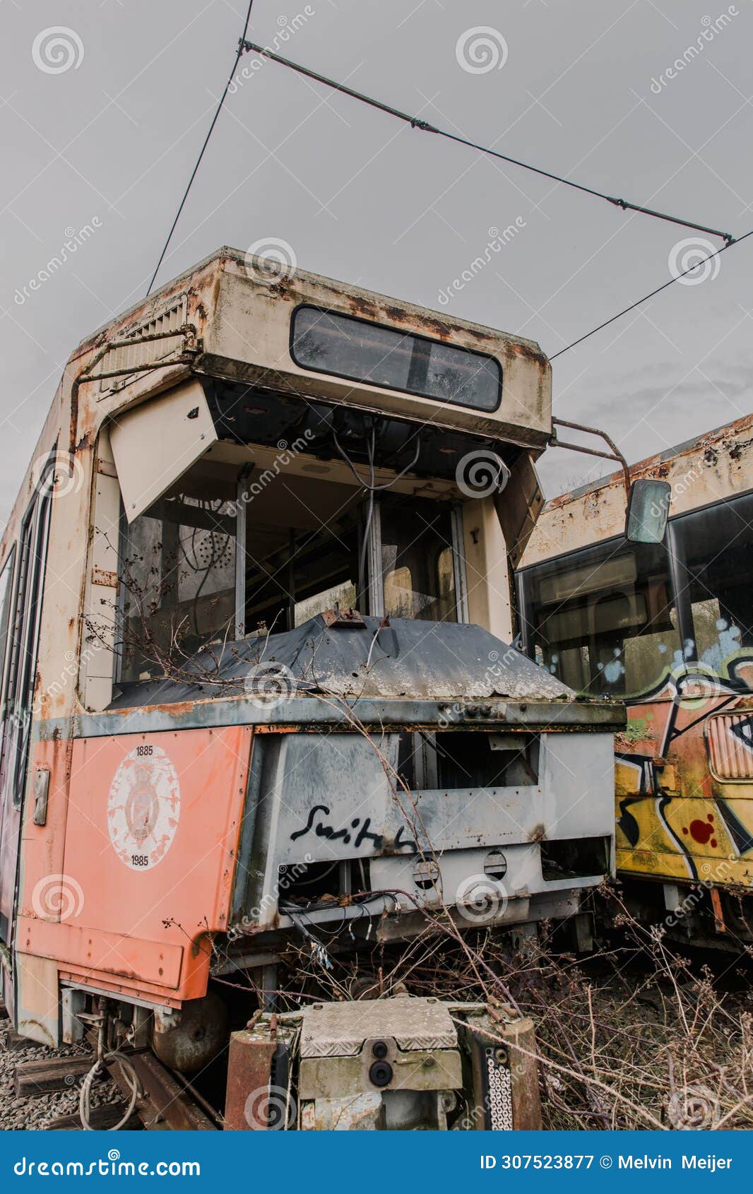decaying urban railway carriages