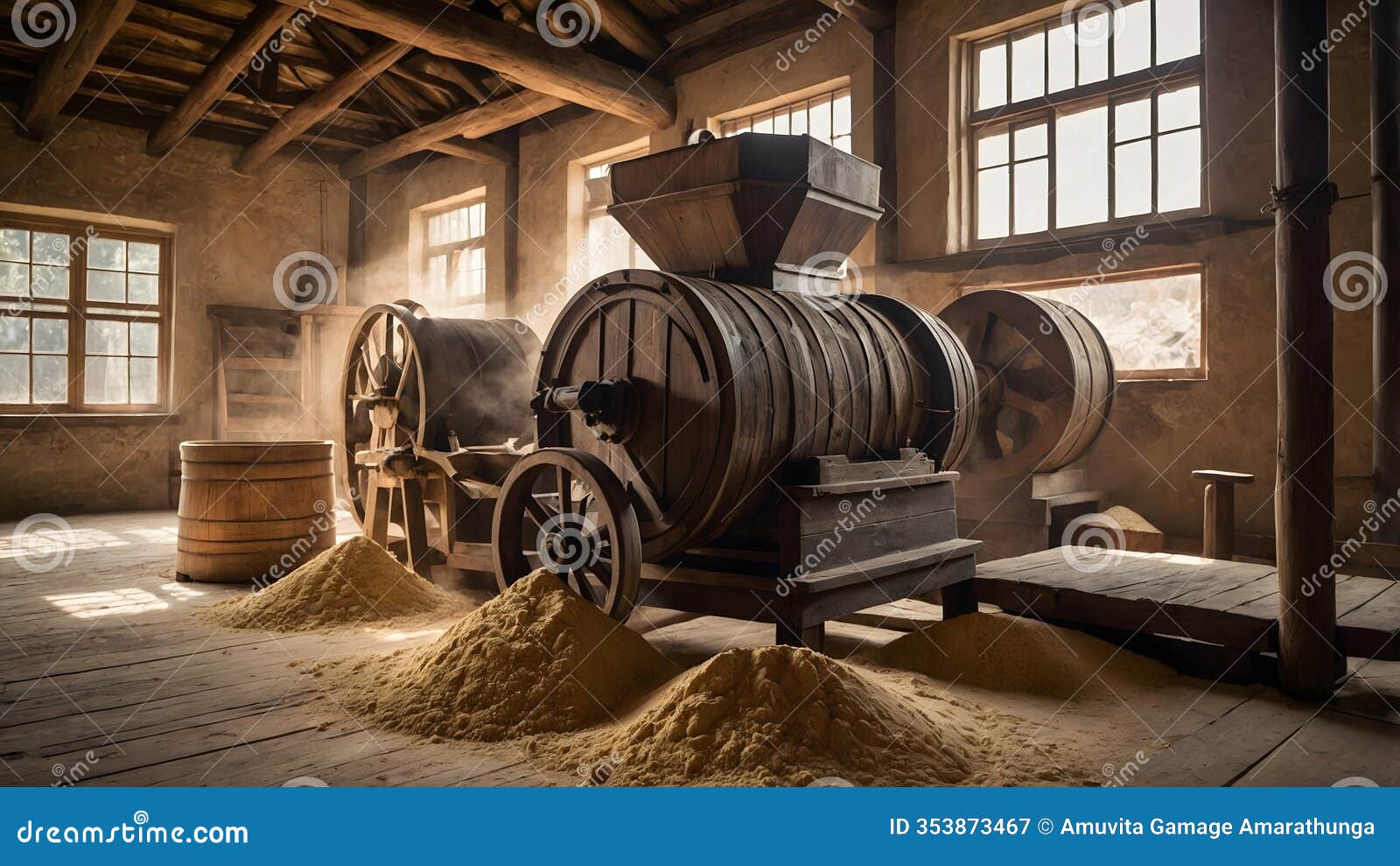 semolina flour mill: traditional stone grinding in a rustic, timeless setting