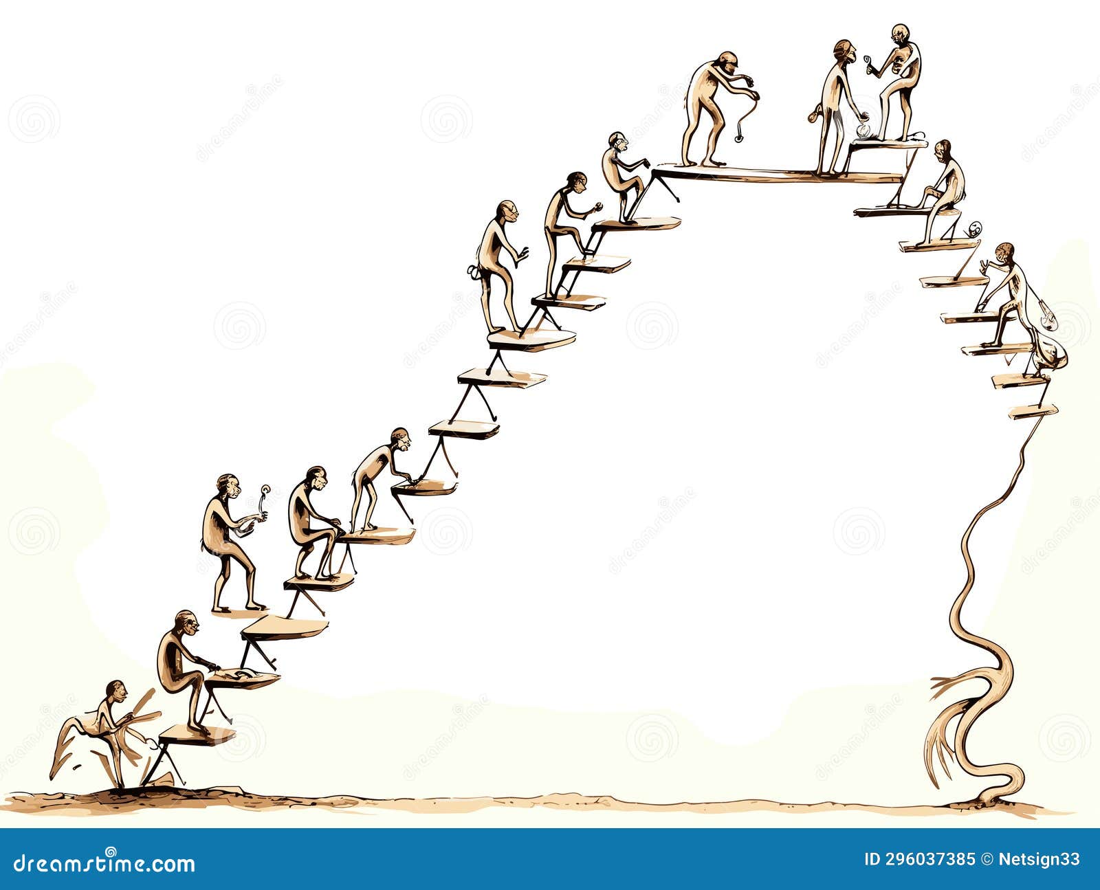 Evolution Climbing Up the Social Ladder in Handdrawn Style Stock Illustration Illustration of