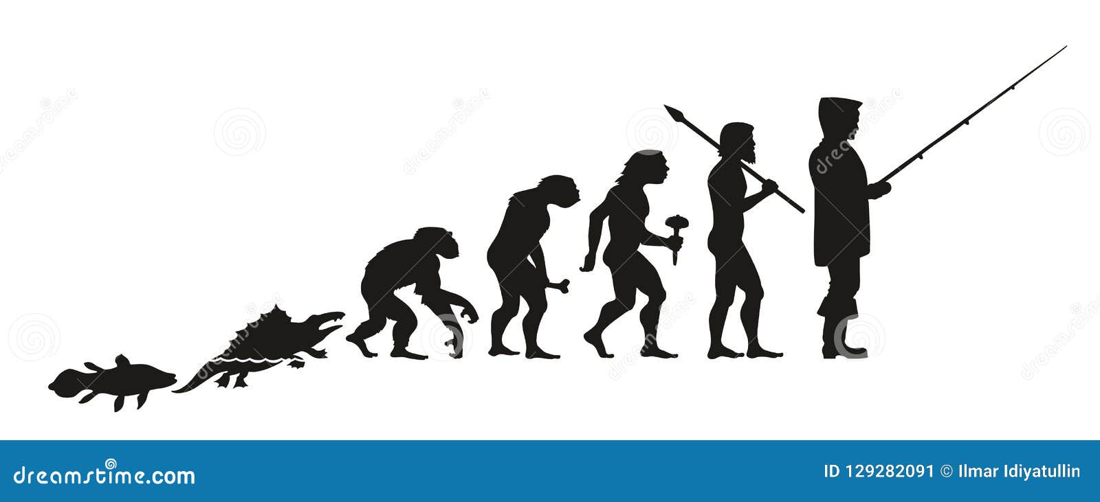 The Evolution of a Fisherman from Fish, through Other Intermediate Links,  Such As Monkey, Primitive Man and Others. Stock Illustration - Illustration  of fishermen, white: 129282091