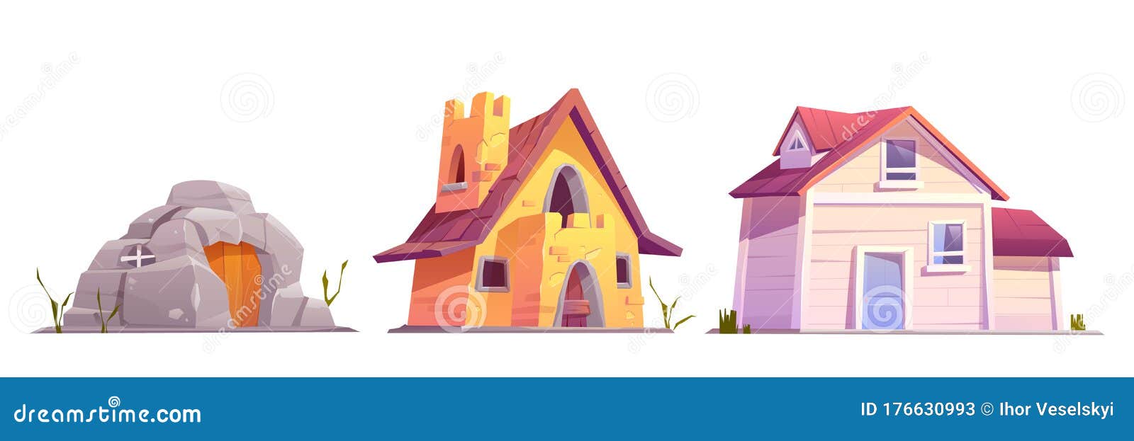 Evolution House Architecture Housing Progress Set Stock Vector - Illustration of history, time 