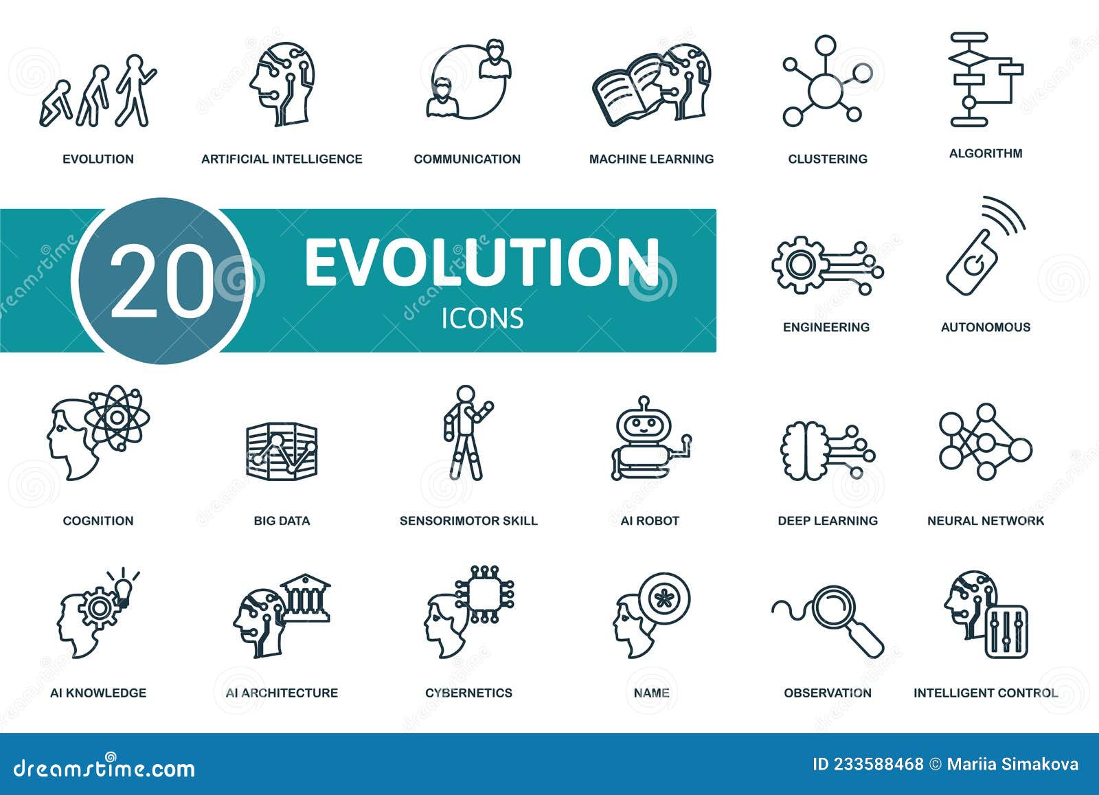 evolution icon set. collection of simple s such as the evolution, artificial intelligence, communication