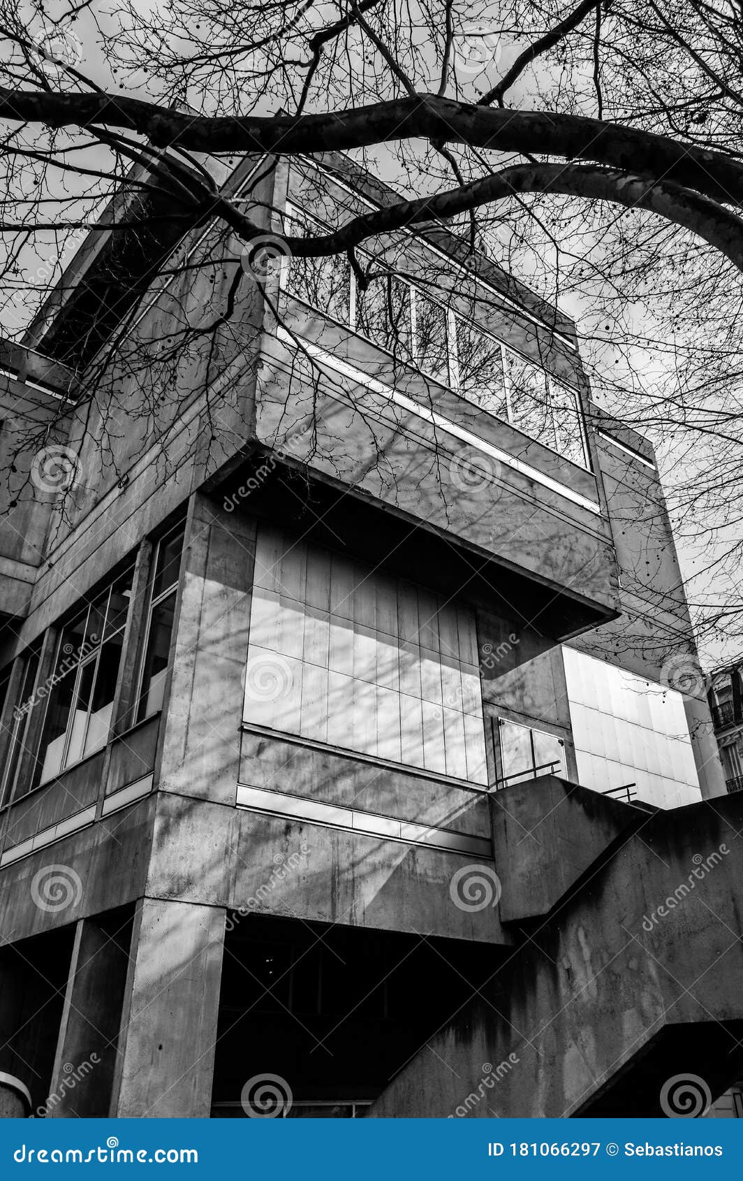 example of brutalist architecture style. details of brutalist concrete building.