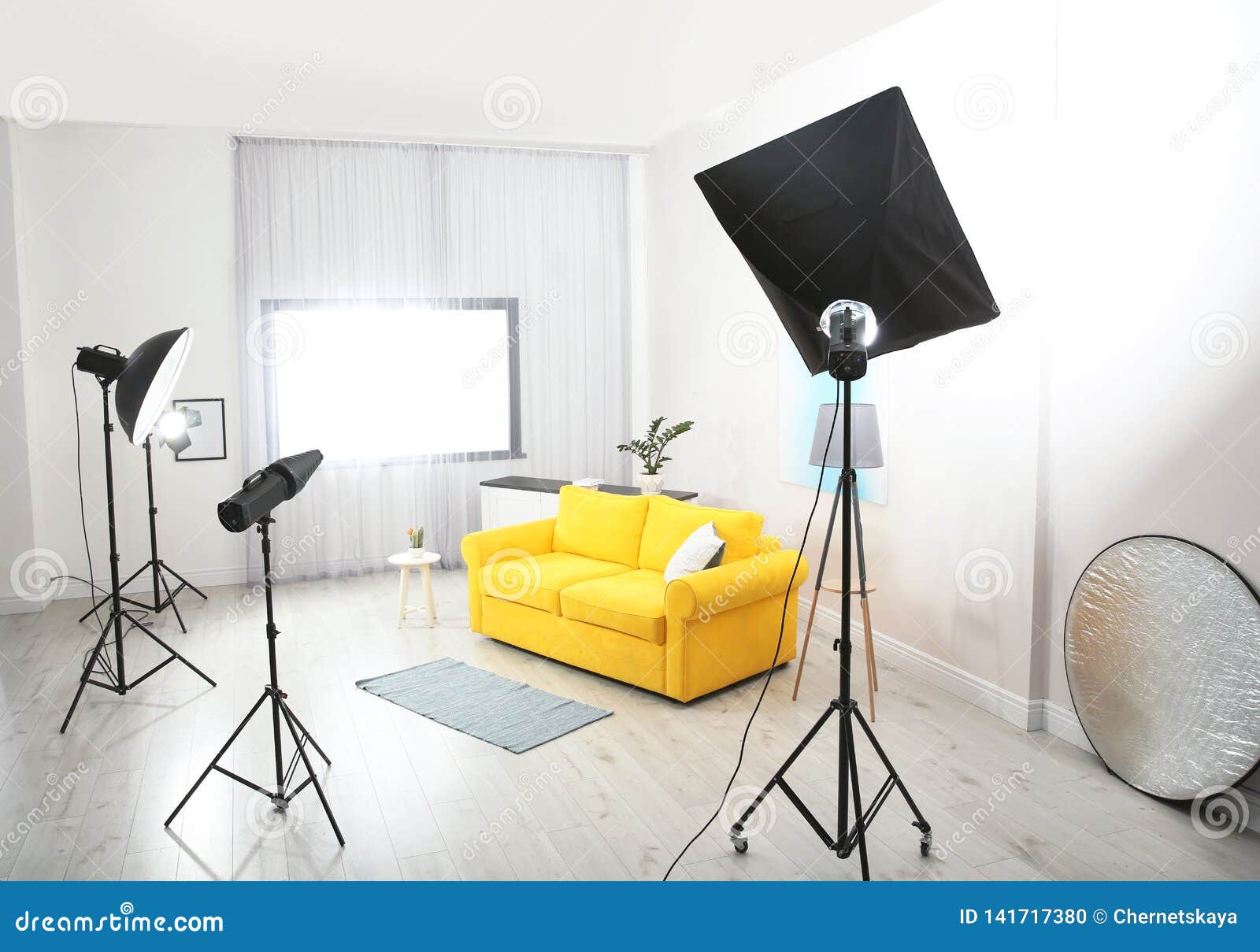 Example of Living Room Interior Design and Professional Equipment Stock