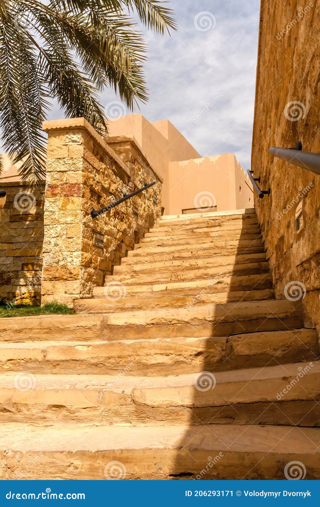 a staircase in al bujairi heritage park, ad diriyah, saudi arabia