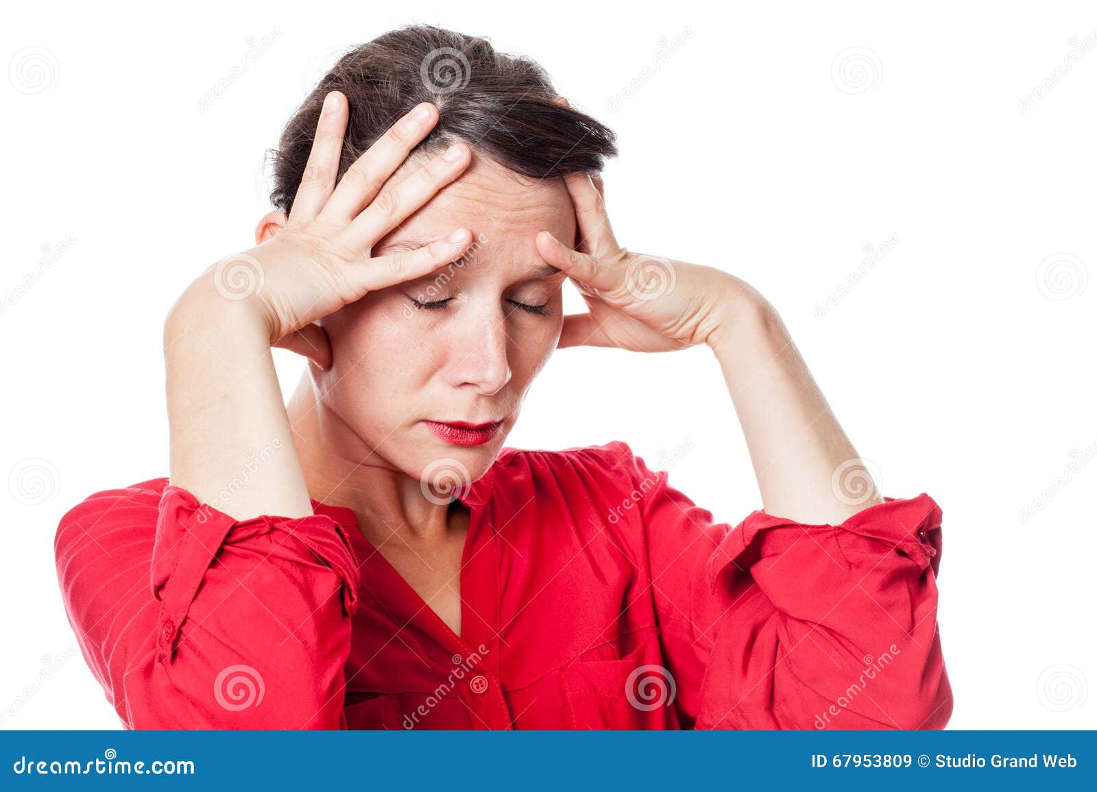 exasperated young woman with exhaustion for headache
