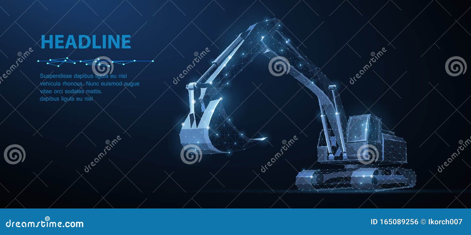 Excavator. Abstract Vector 3d Excavator Isolated On Blue Background ...