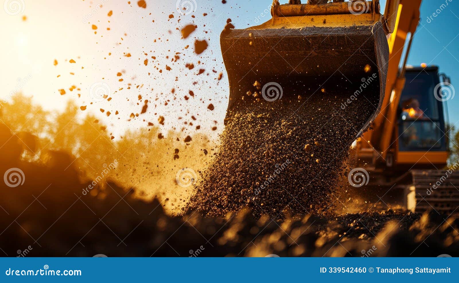excavator bucket dumping dirt in sunlight capturing the power and precision of construction with the excavators bucket