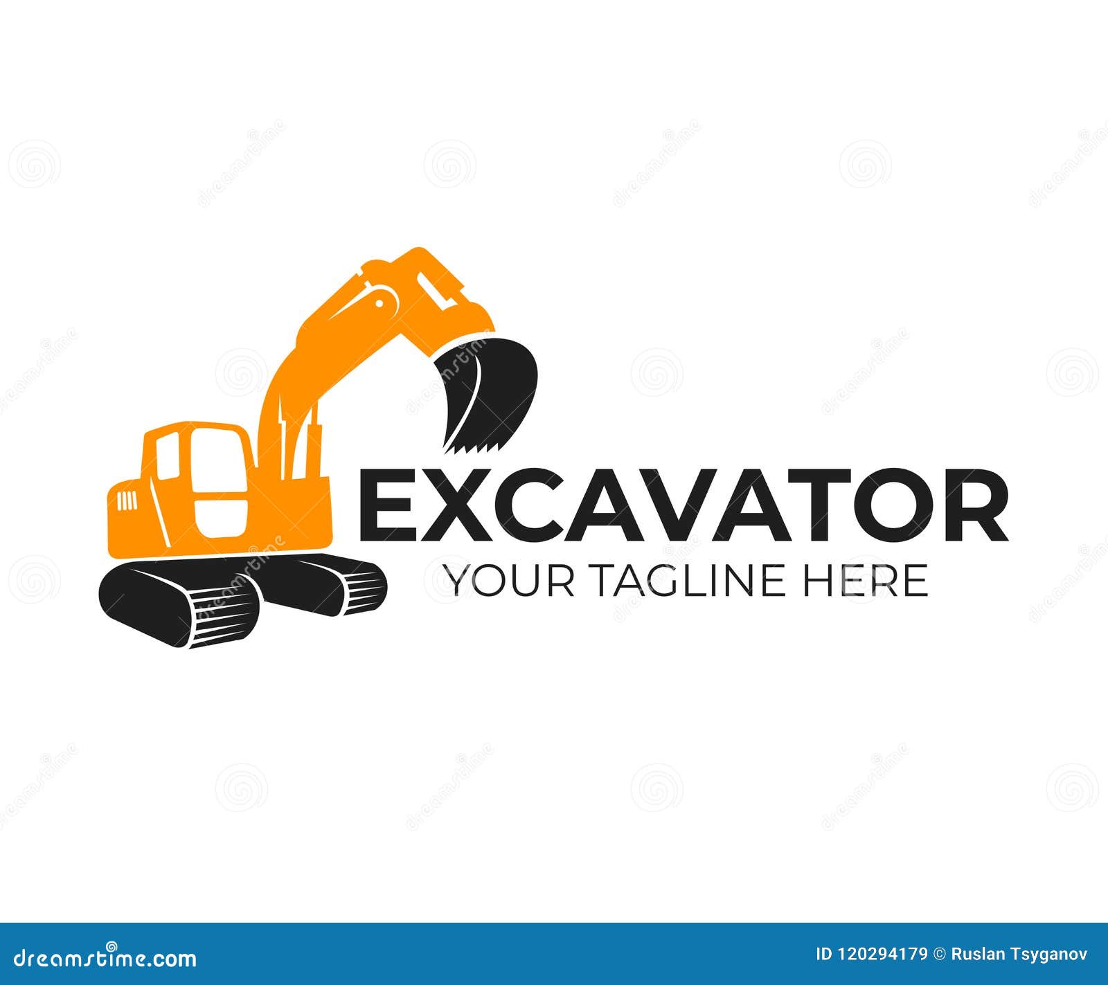 excavator, construction and industrial machinery, transport and construction, logo template. backhoe, digger and crawler excavator