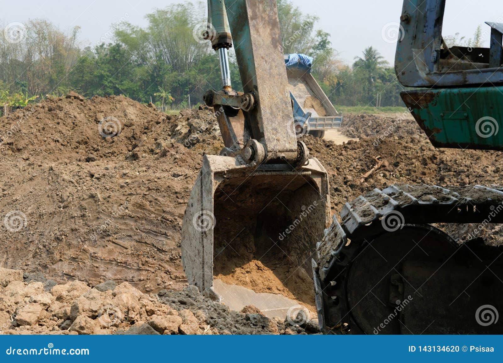 Excavator Digging Making Pond. Earthmoving Work Stock Photo Image of