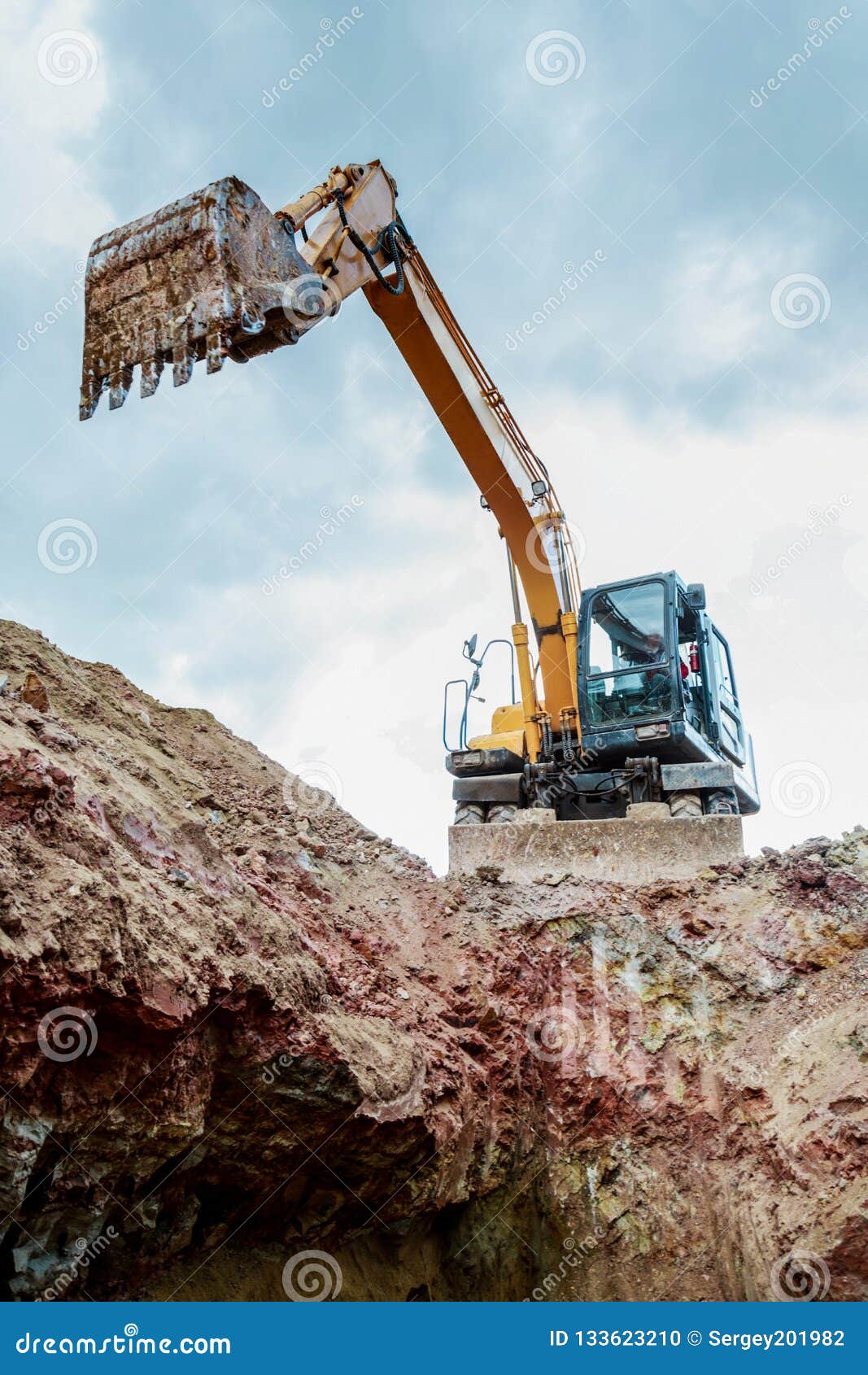 Excavator Digging a Trench for the Pipeline Stock Photo Image of