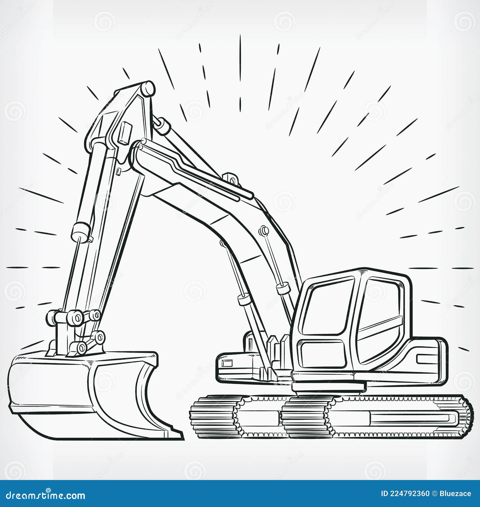 Excavator Doodle Backhoe Digger Handdrawing Sketch Construction Vector