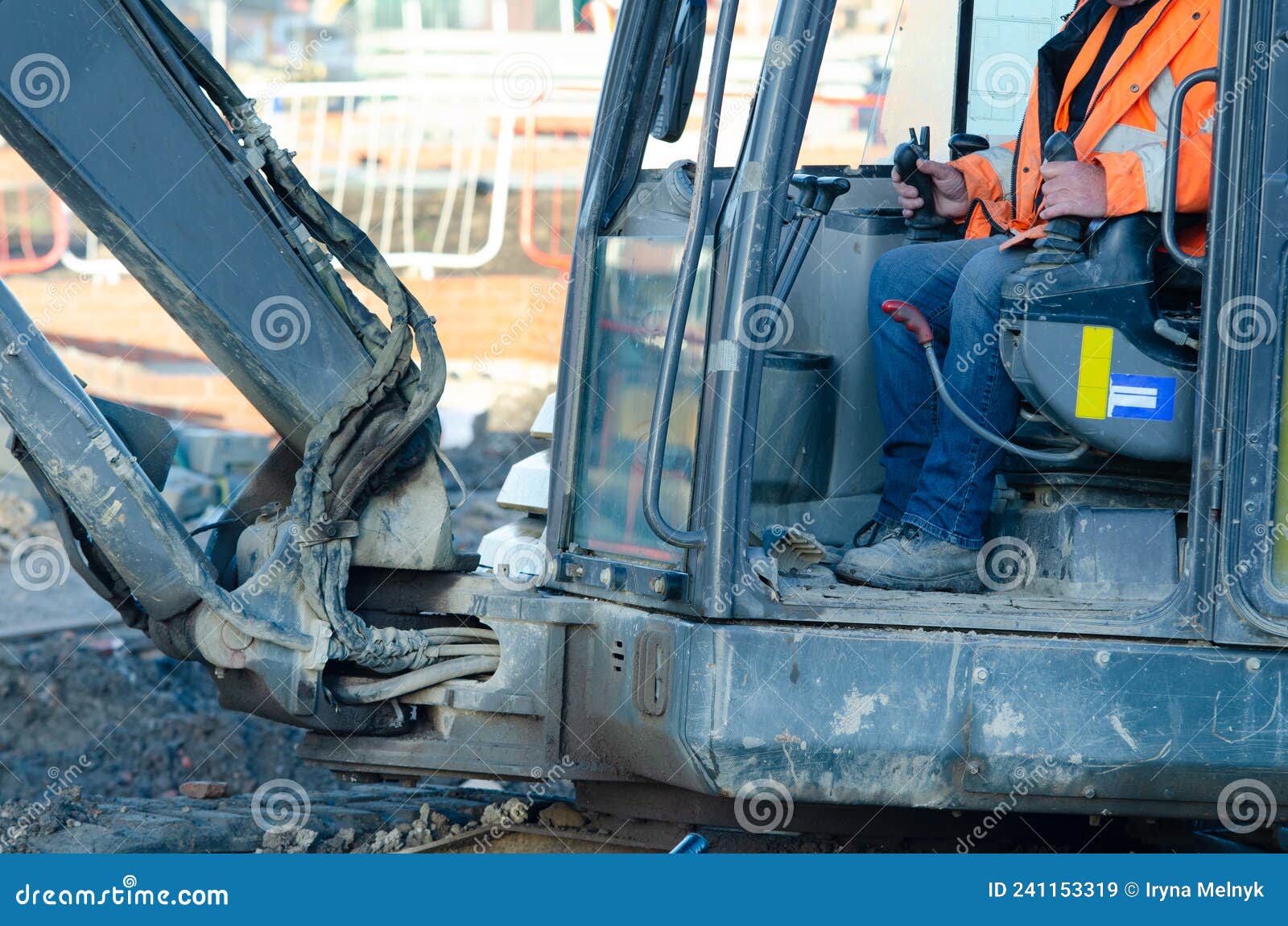 Excavator Driver at Work in Construction Site Stock Image Image of