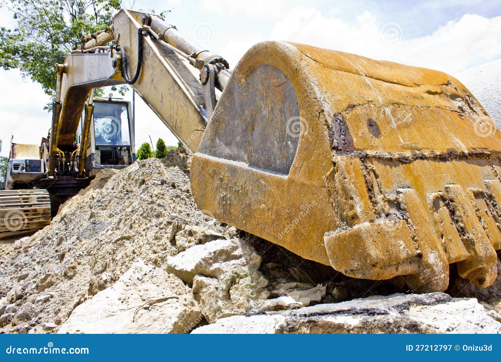 Excavator Loader Machine. Side View Of Front Hoe Loader. Industrial