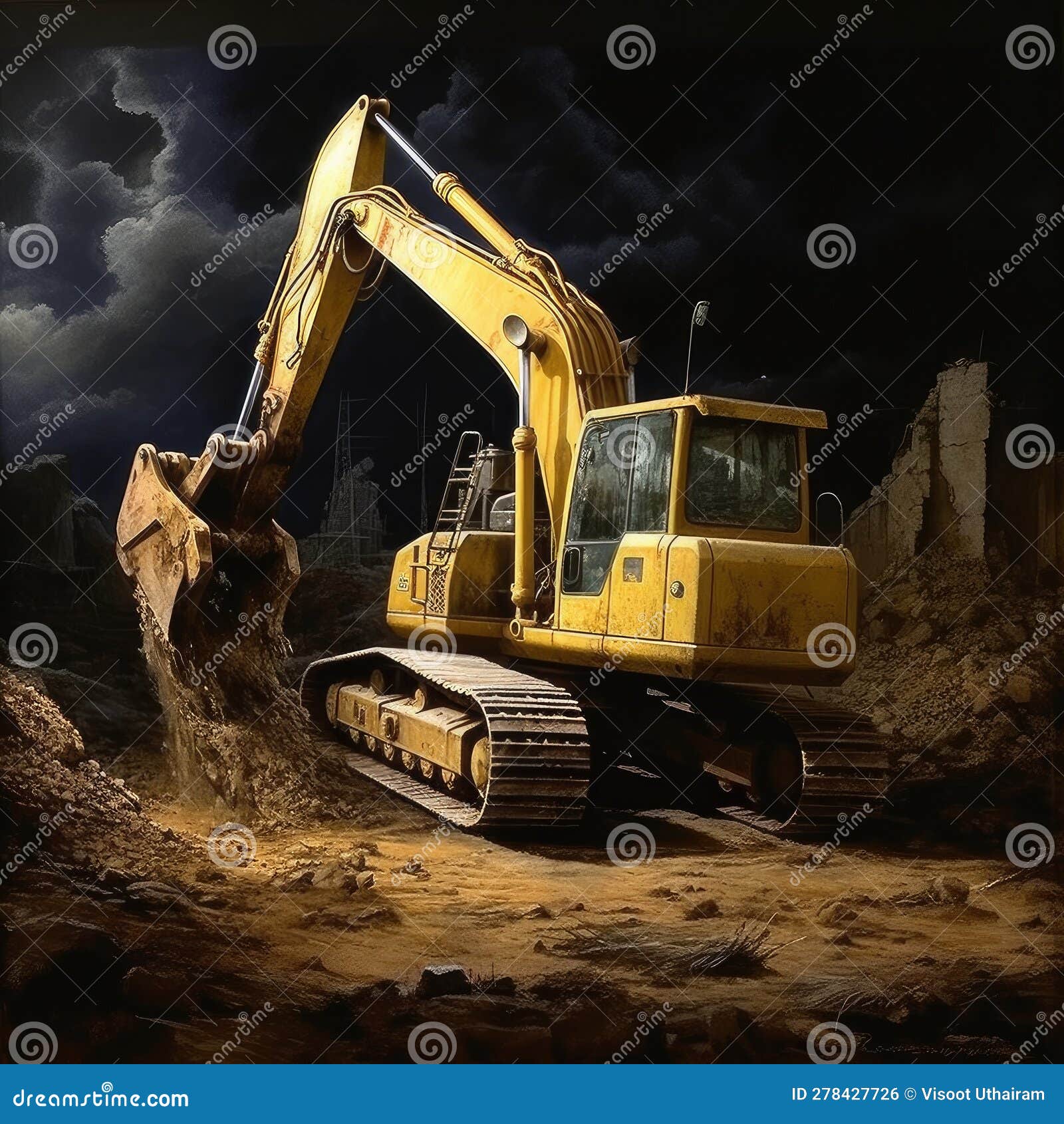 Excavator with Long Arm Ready for Work,backhoe,AI Generated Stock Photo