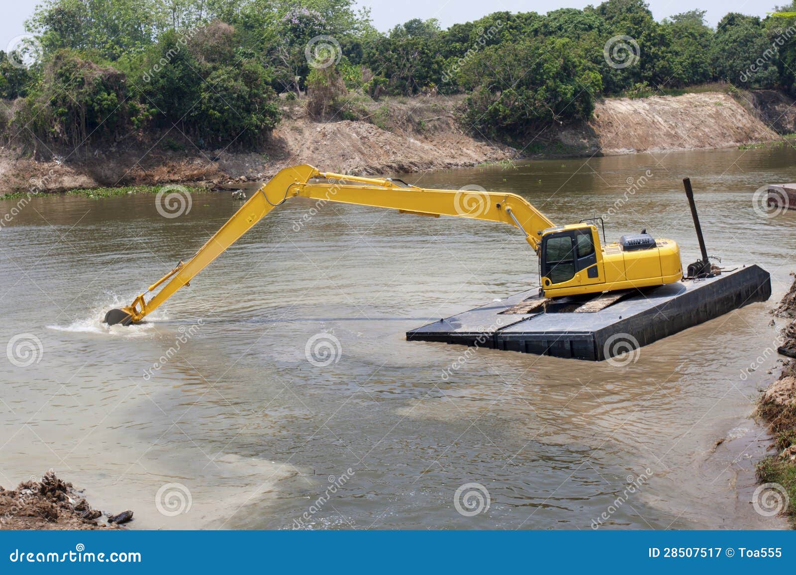 Excavator Machine Works at River Stock Image Image of mover, bank
