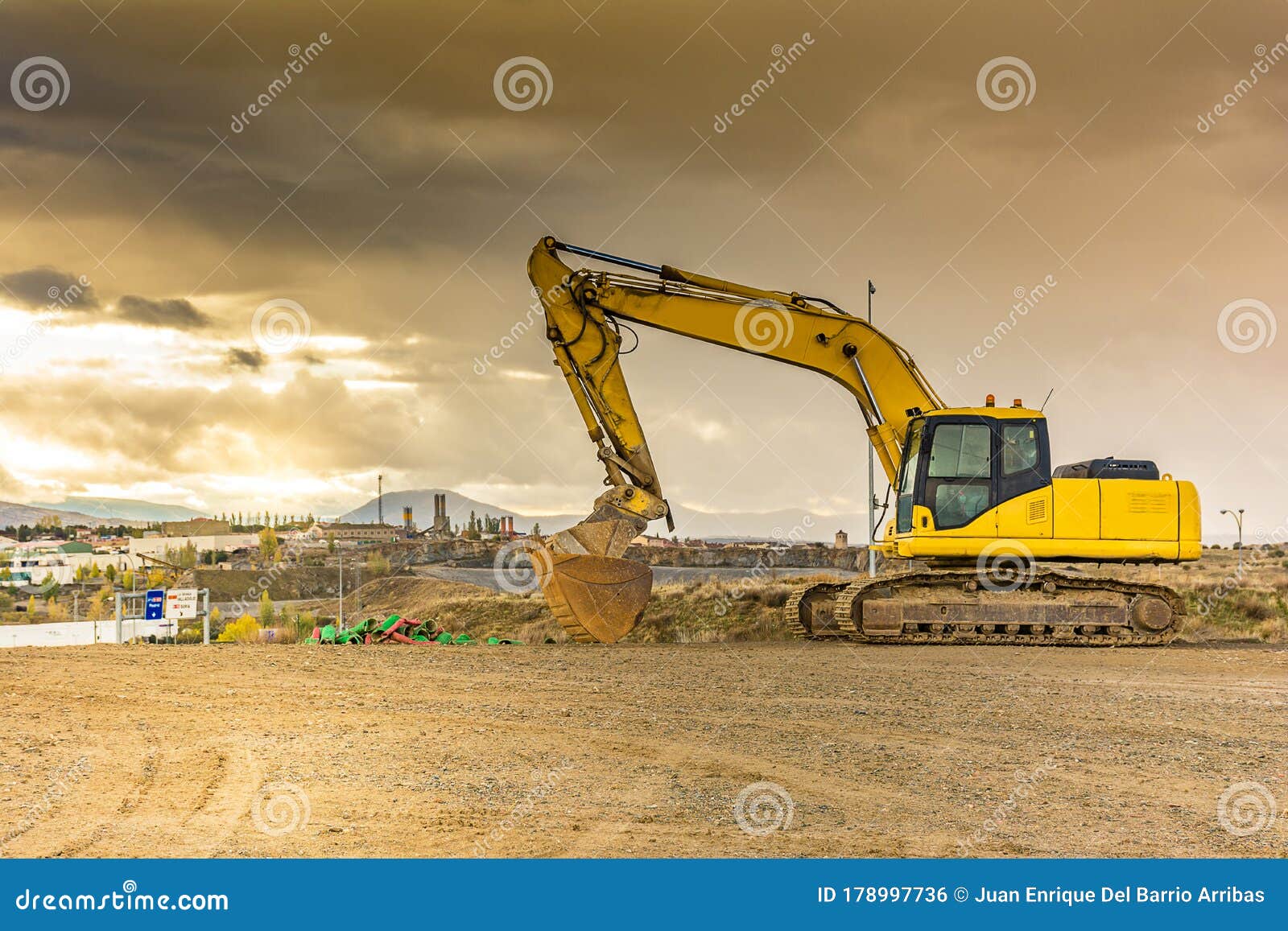 Excavator on the Road Construction Works. Machinery Needed for