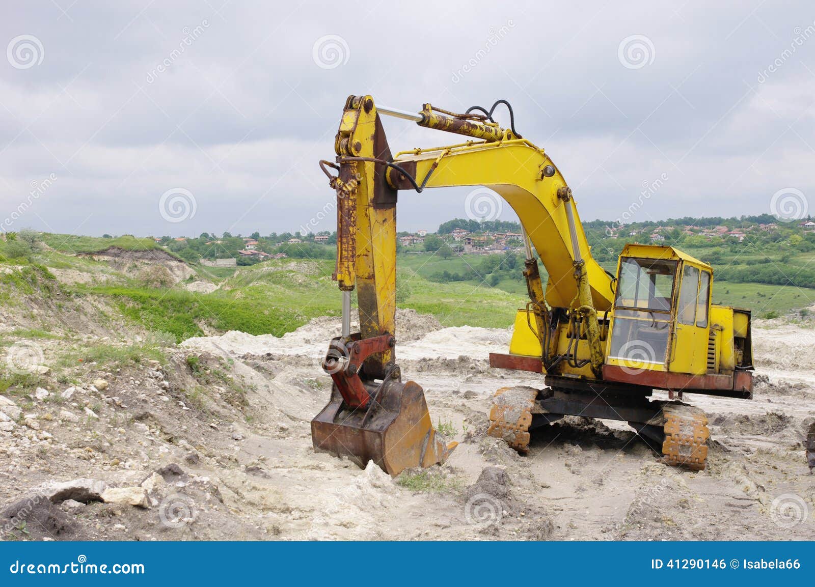 Excavator in sand quarry stock photo. Image of ground 41290146