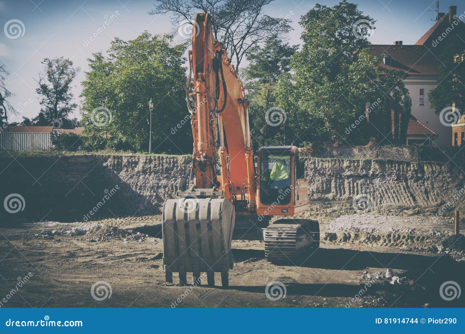 Excavator Working in Job Site. Stock Photo Image of power, pile 81914744
