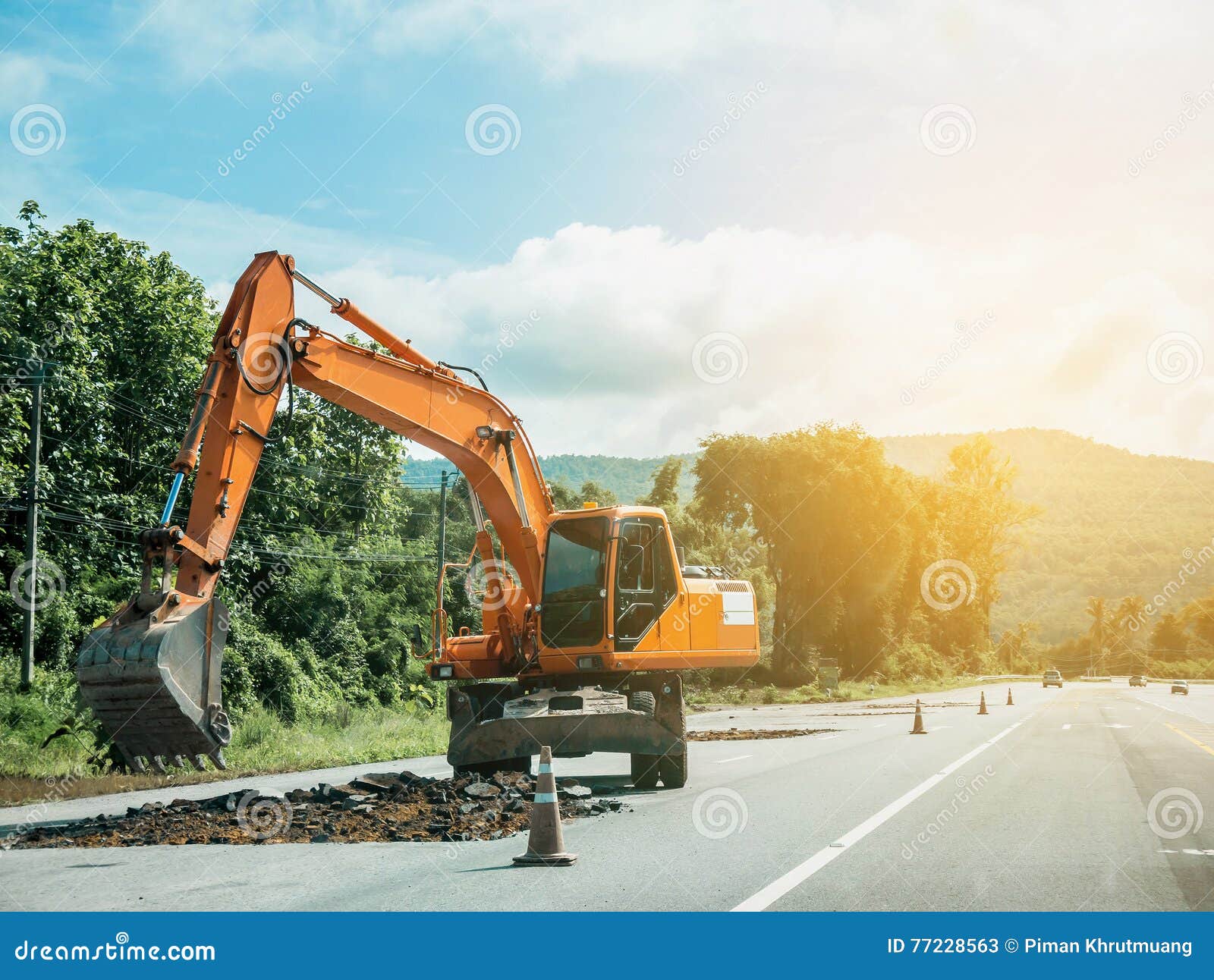 Excavator working stock image. Image of blue, digger 77228563