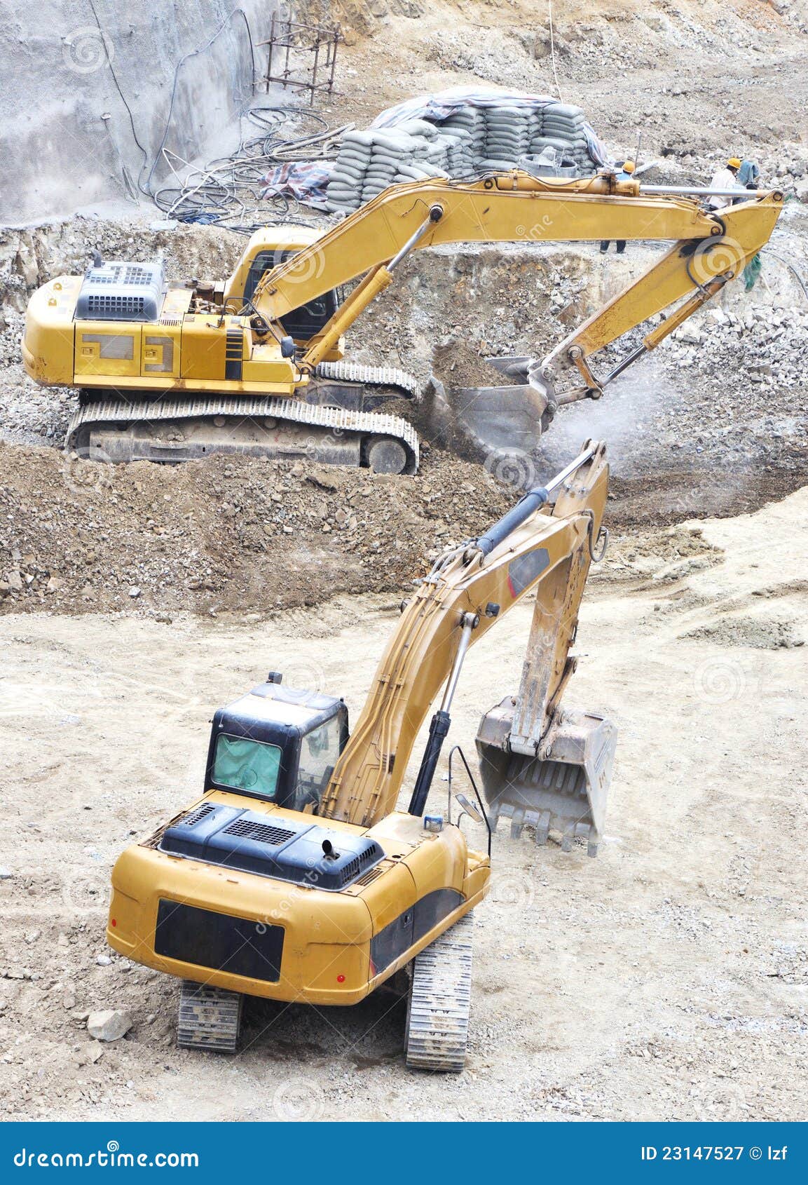Excavators digging stock image. Image of architectural 23147527