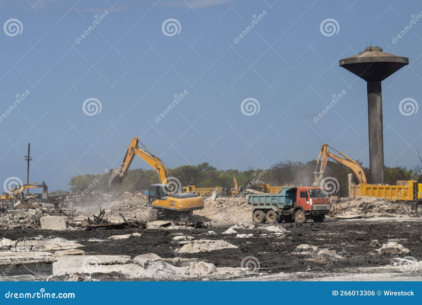 Excavators Loading Rubble into a Dump Truck Stock Photo Image of