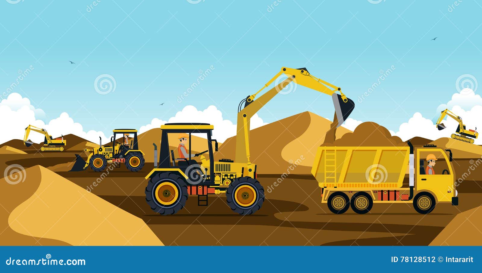 Excavators are working stock vector. Illustration of excavator - 78128512