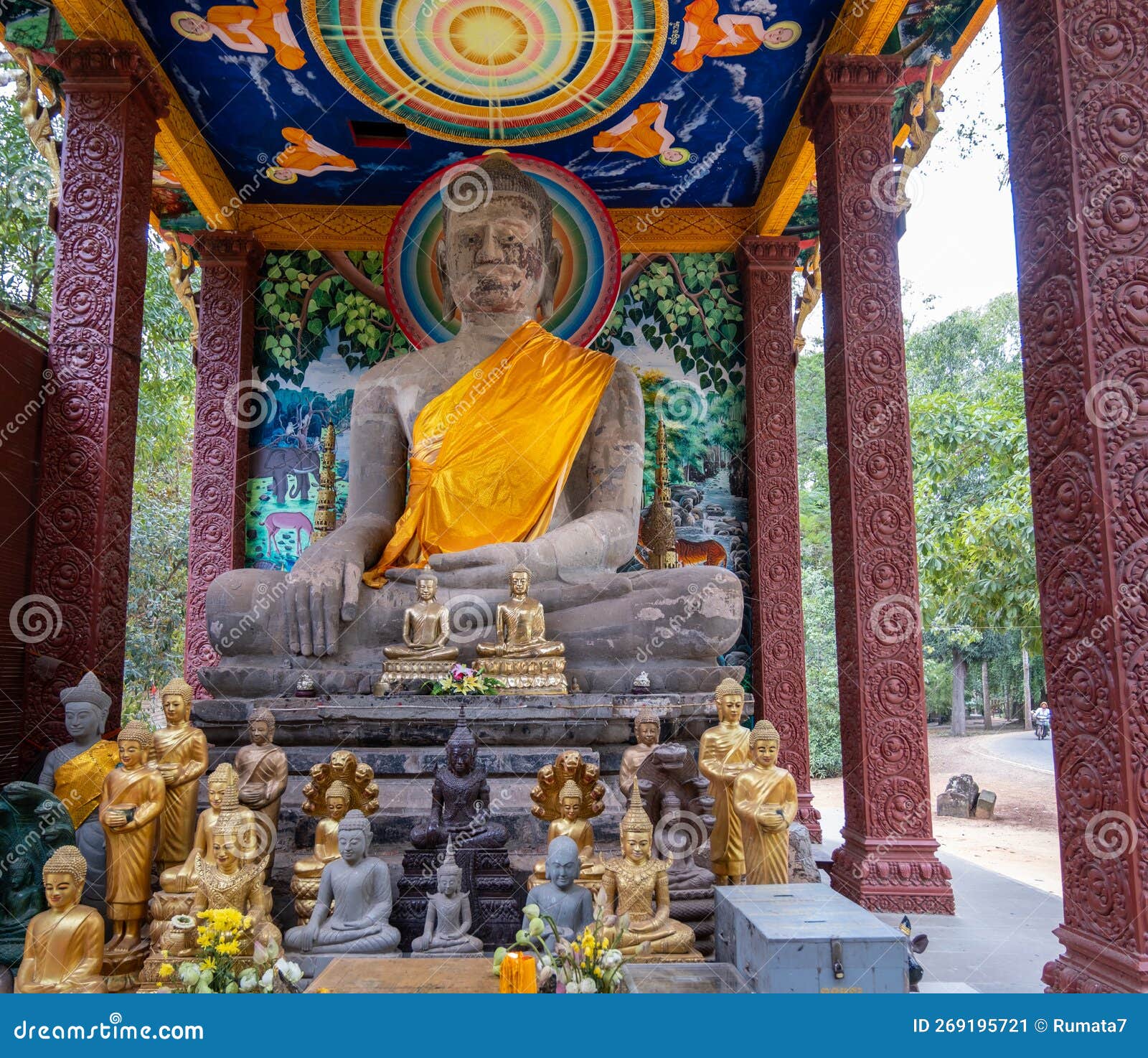 excellent sitting budda statue next to angkor wat temple, siem reap, cambodia